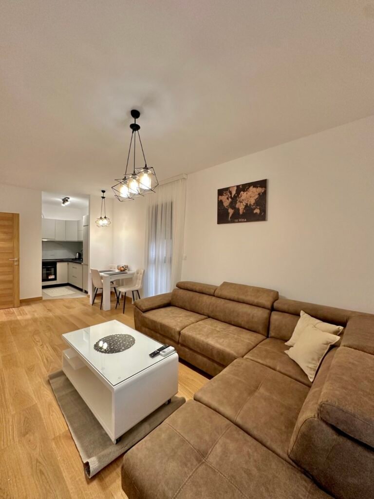 Dnevni boravak neuseljavanog jednosobnog stana od 47 m&sup2; za izdavanje u Premium Kvartu, Podgorica